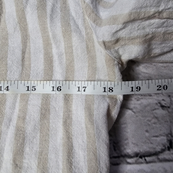 Loft Petites Striped Tie Front Linen Blend Button Up Shirt Beige White Size SP - Picture 8 of 11